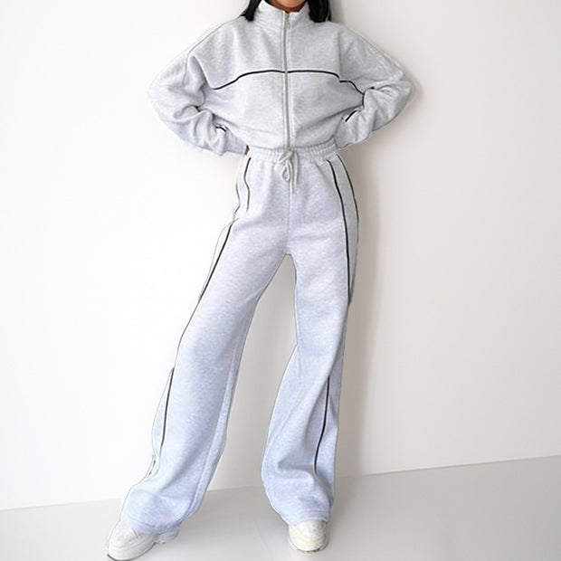Damen sportliches Set mit hohem Kragen und weitem Bein WW