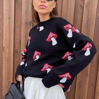 Damen Strickpullover mit verspieltem Pilzmotiv WW