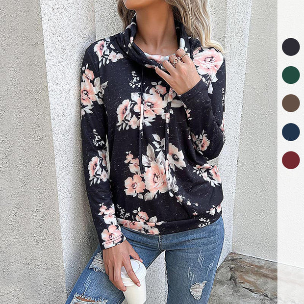 Damen Bluse mit floralem Design und modernem Hoody-Ausschnitt WW