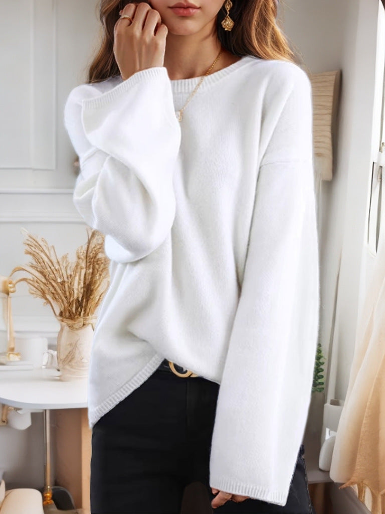 Damen Bequemer Strickpullover mit lässigem Schnitt und weitem Arm WW