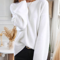 Damen Bequemer Strickpullover mit lässigem Schnitt und weitem Arm WW