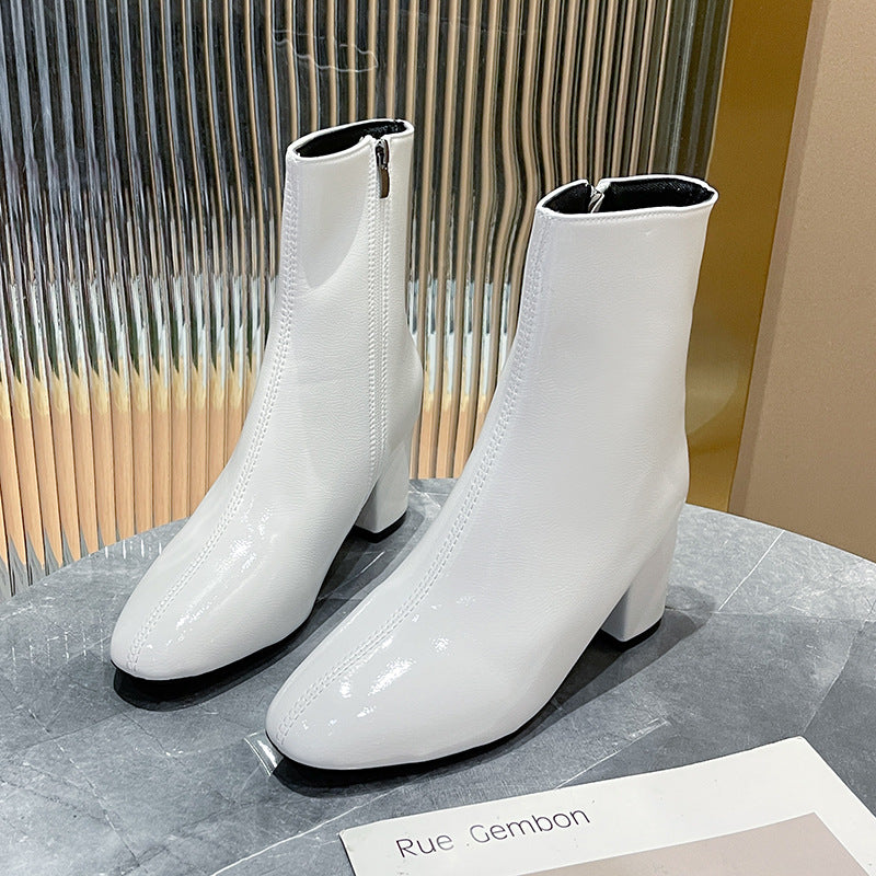 Damen Ankle Boots mit elegantem Blockabsatz und modischem Reißverschluss WW