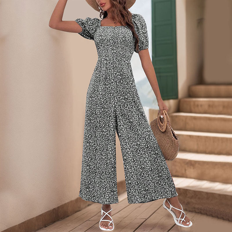 Damen Oversized Jumpsuit mit Puffärmeln und elastischem Taillenbund W&W Mode