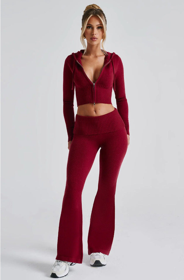 Damen Sportliches Crop-Set mit Kapuze und Zip WW