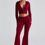 Damen Sportliches Crop-Set mit Kapuze und Zip WW