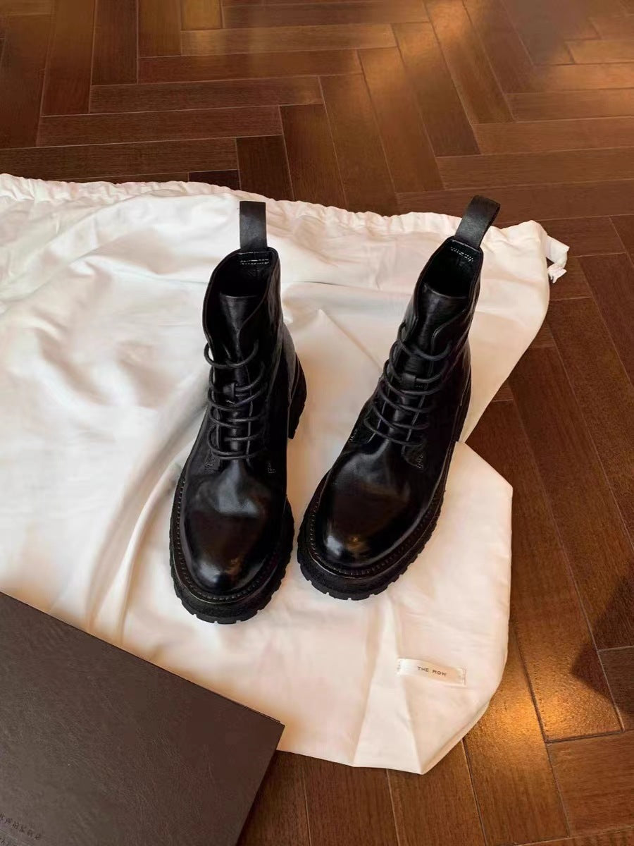 Damen robuste Schnürstiefel aus hochwertigem Leder mit rutschfester Sohle WW