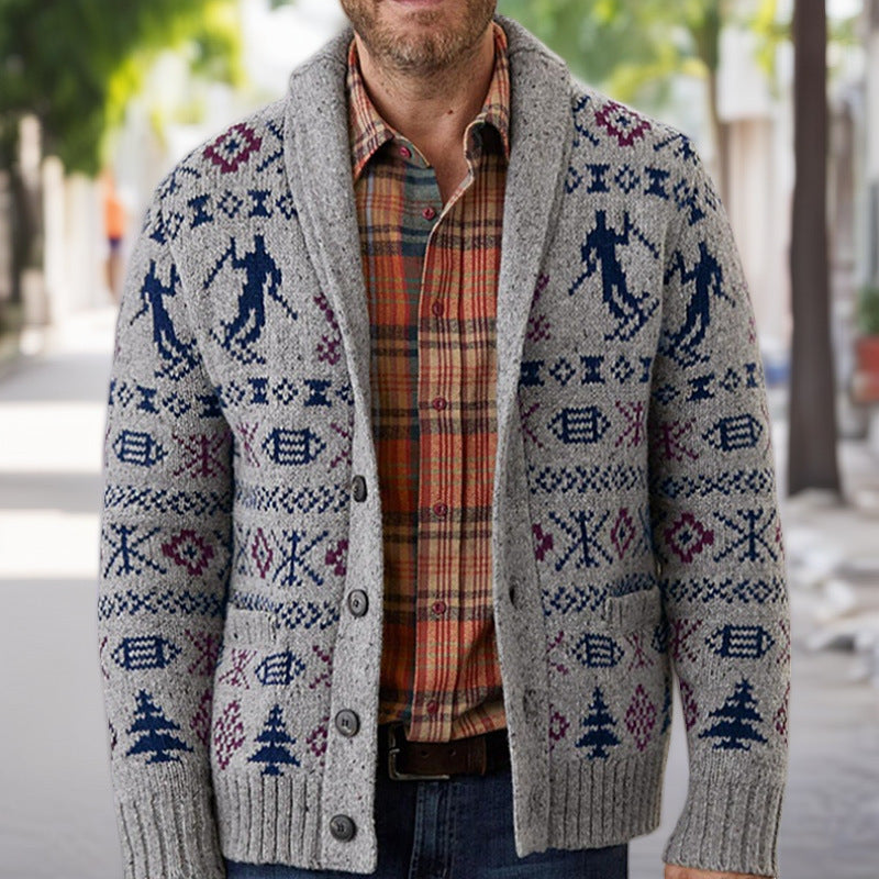 Herren Strickjacke mit exklusivem Norweger-Muster und praktischen Taschen WW