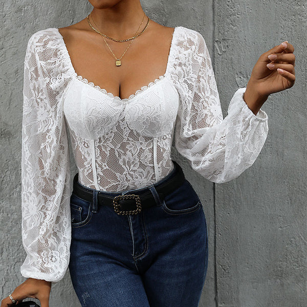 Damen Spitzenbody mit romantischem Design und elegantem V-Ausschnitt WW