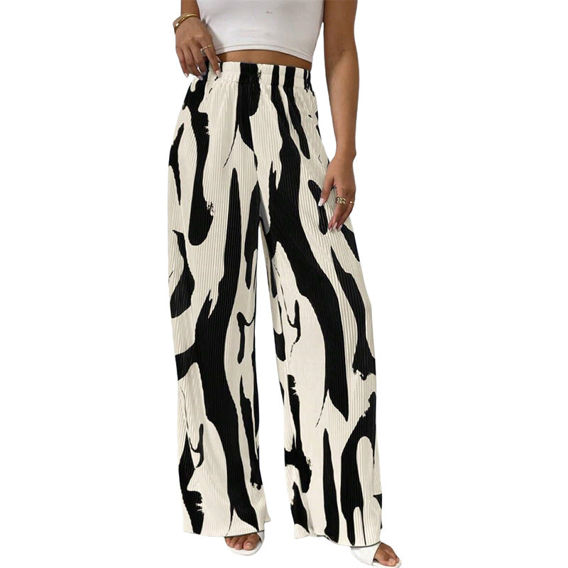Damen weite Plisseehose mit elastischem Bund und modischem Muster WW