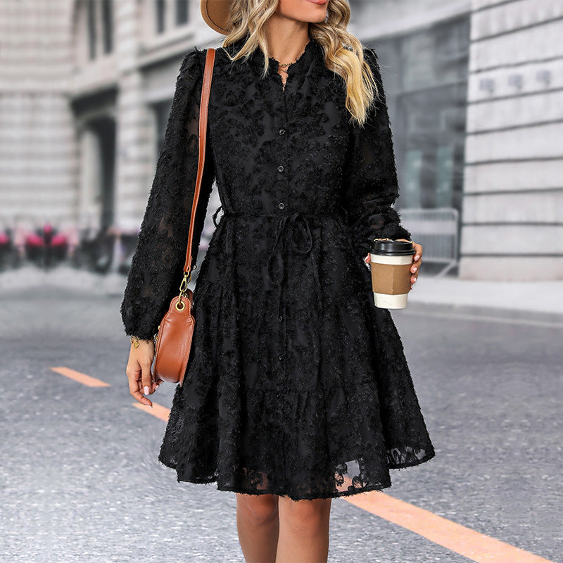 Damen Blusenkleid mit hochgeschlossener Leiste und verspieltem Design W&W Mode