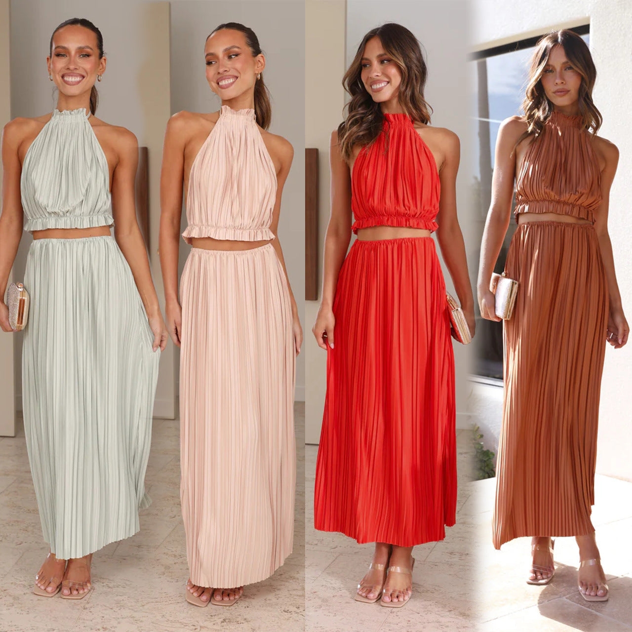 WW | Jahr Sexy Halter Rückfrei Sexy Schnürkleid Plissee Kleid