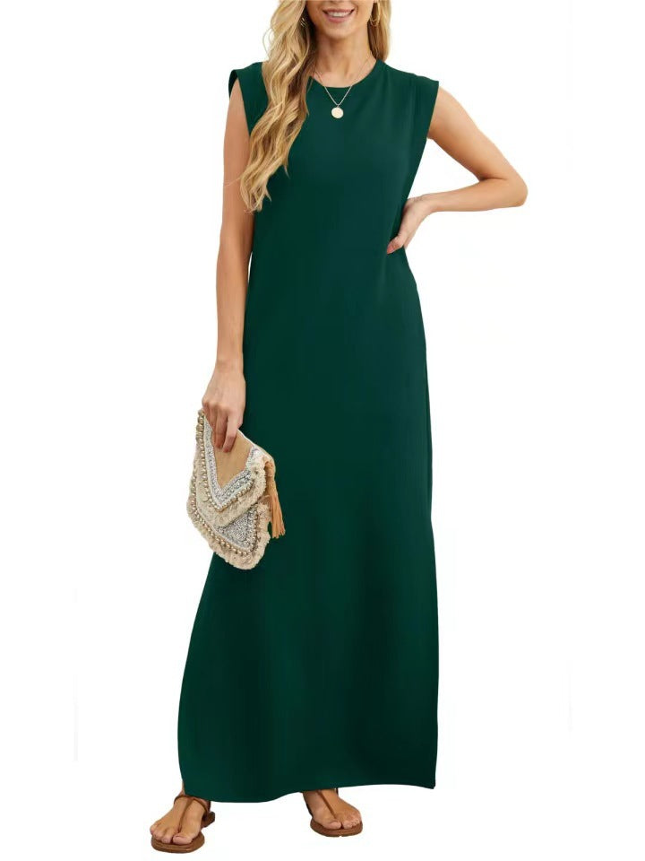 Damen elegantes Maxikleid mit schlichter Silhouette und lässigen Ärmeln WW
