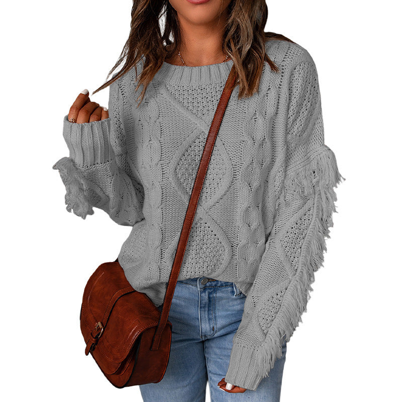 Damen Grobstrickpullover mit weitem Schnitt und verspielten Rüschen WW