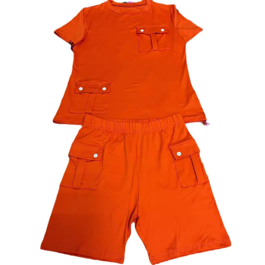 Damen Sportliches Kurzarm-Set mit praktischen Taschen WW