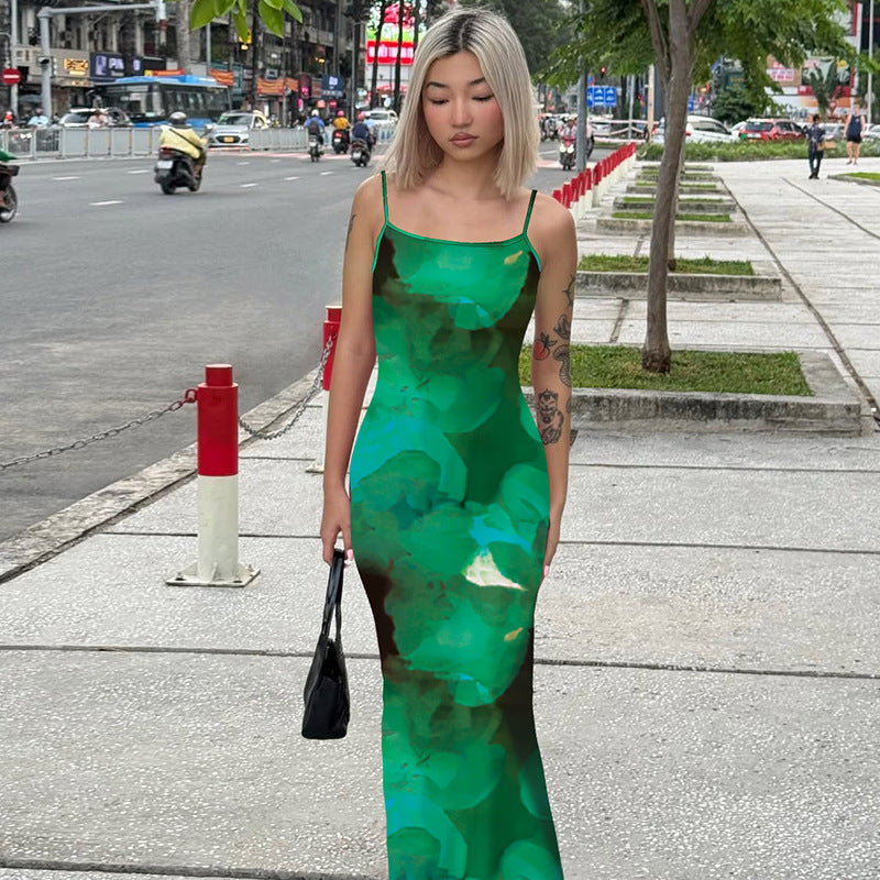 Damen Langarm Maxikleid mit modernem Aquarell-Design WW