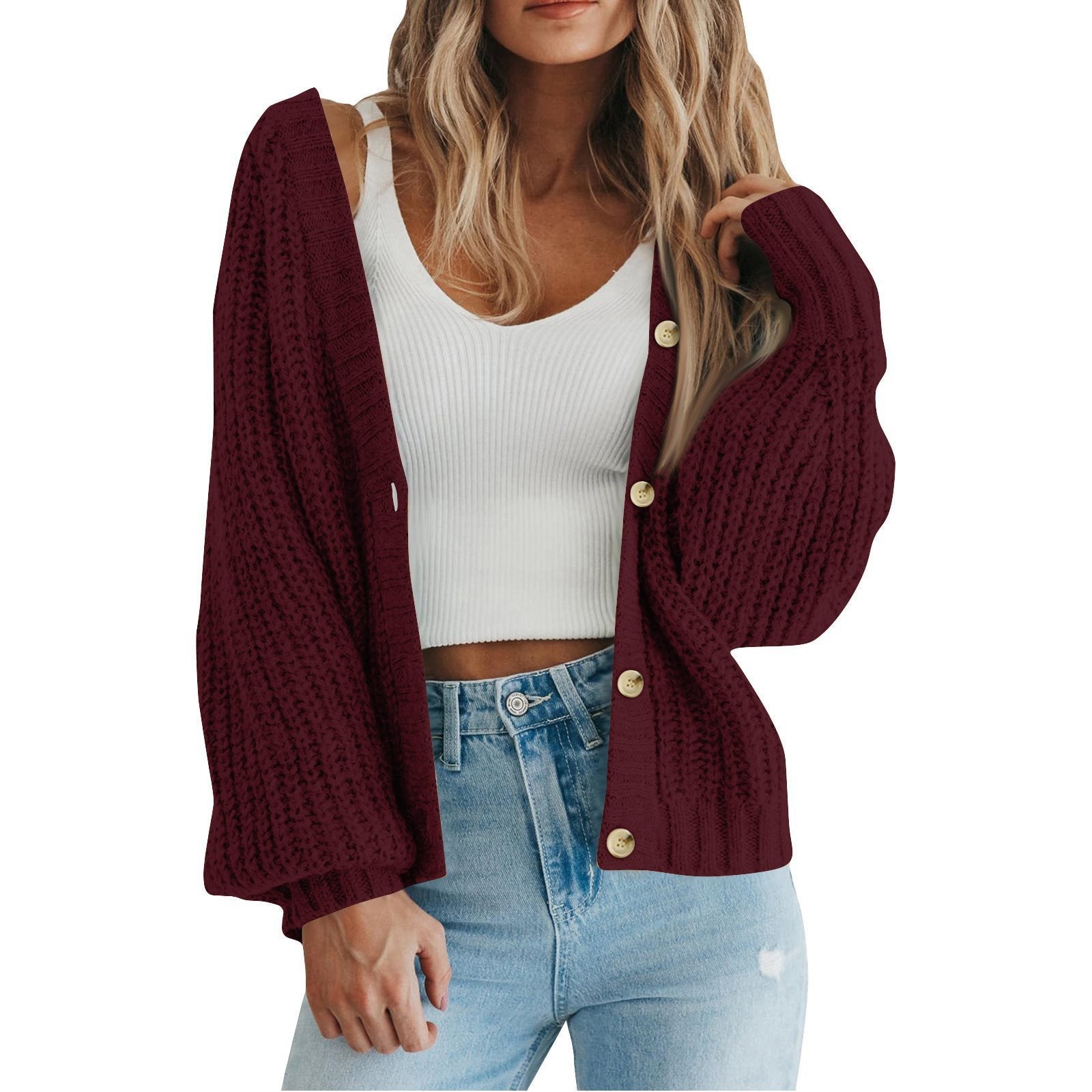 Damen Grobstrick-Cardigan mit Knopfdetails und weitem Schnitt WW