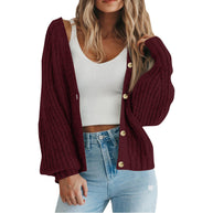 Damen Grobstrick-Cardigan mit Knopfdetails und weitem Schnitt WW