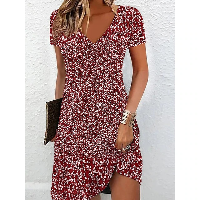 Damen Flirty V-Ausschnitt Floral Shift Kleid mit Rüschensaum WW