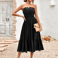 Damen Sommerliches Bandeau-Kleid mit Rüschendetails und gehäkeltem Stoff WW