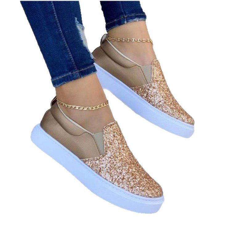 Damen Slip-On Sneakers mit glitzerndem Obermaterial und bequemem Einstieg W&W Mode