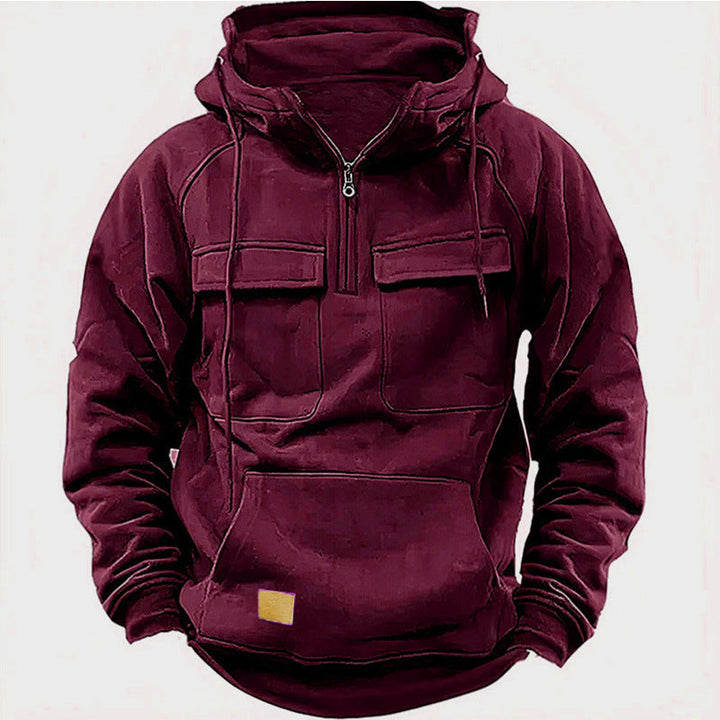 Herren funktionale Kapuzenpullover mit praktischen Taschen und kurzem Reißverschluss W&W Mode