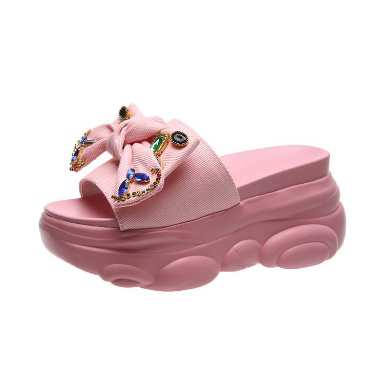 Damen Plattform-Pantoletten mit dekorativem Schleifen- und Strassdesign W&W