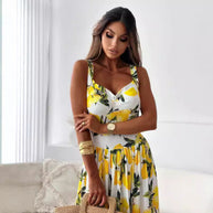 WW | Bedrucktes Elastisches Taillenloses Statement Maxi Kleid