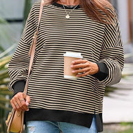 Damen lässiger gestreifter Oversized Pullover WW
