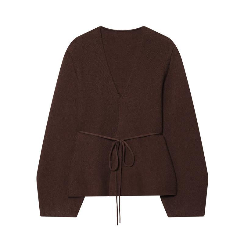 Damen Strickjacke mit raffiniertem V-Ausschnitt und taillierbarem Bindegürtel WW