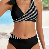 Damen Bikini-Set mit asymmetrischem Oberteil und Kontrast-Design WW