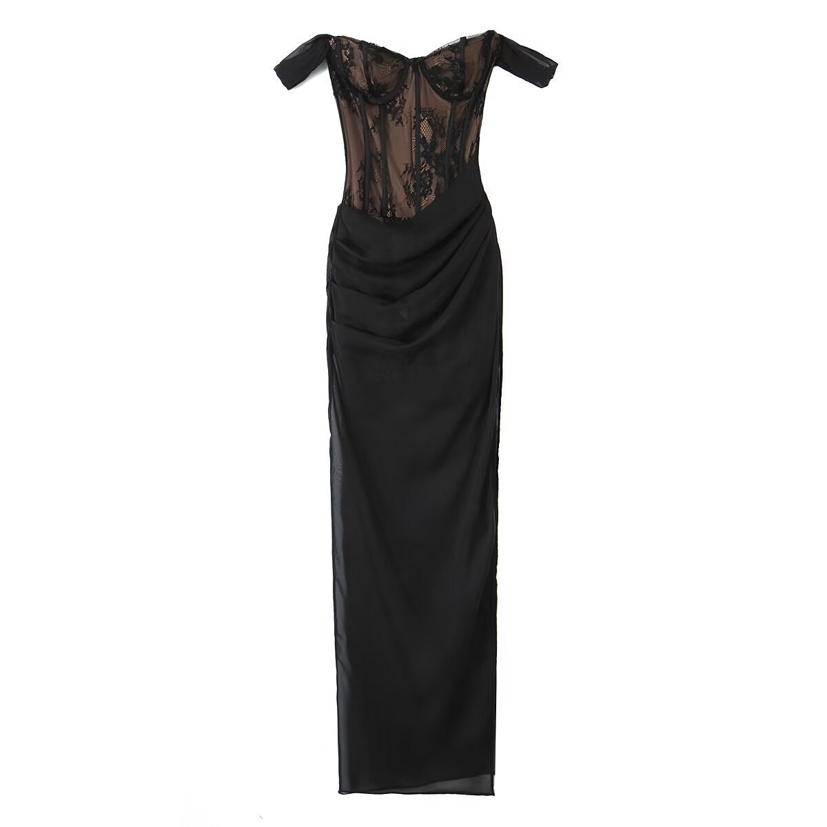 Damen aufwendiges Spitzenkleid mit eleganten Rüschendetails WW