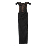 Damen aufwendiges Spitzenkleid mit eleganten Rüschendetails WW