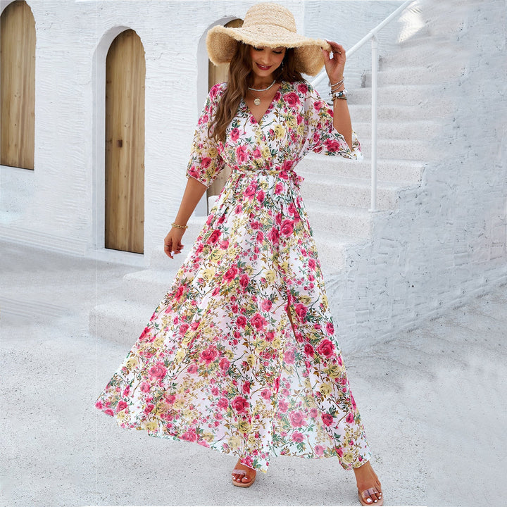 W&W Mode | Elegantes Bedrucktes Taillen-Sammelkleid