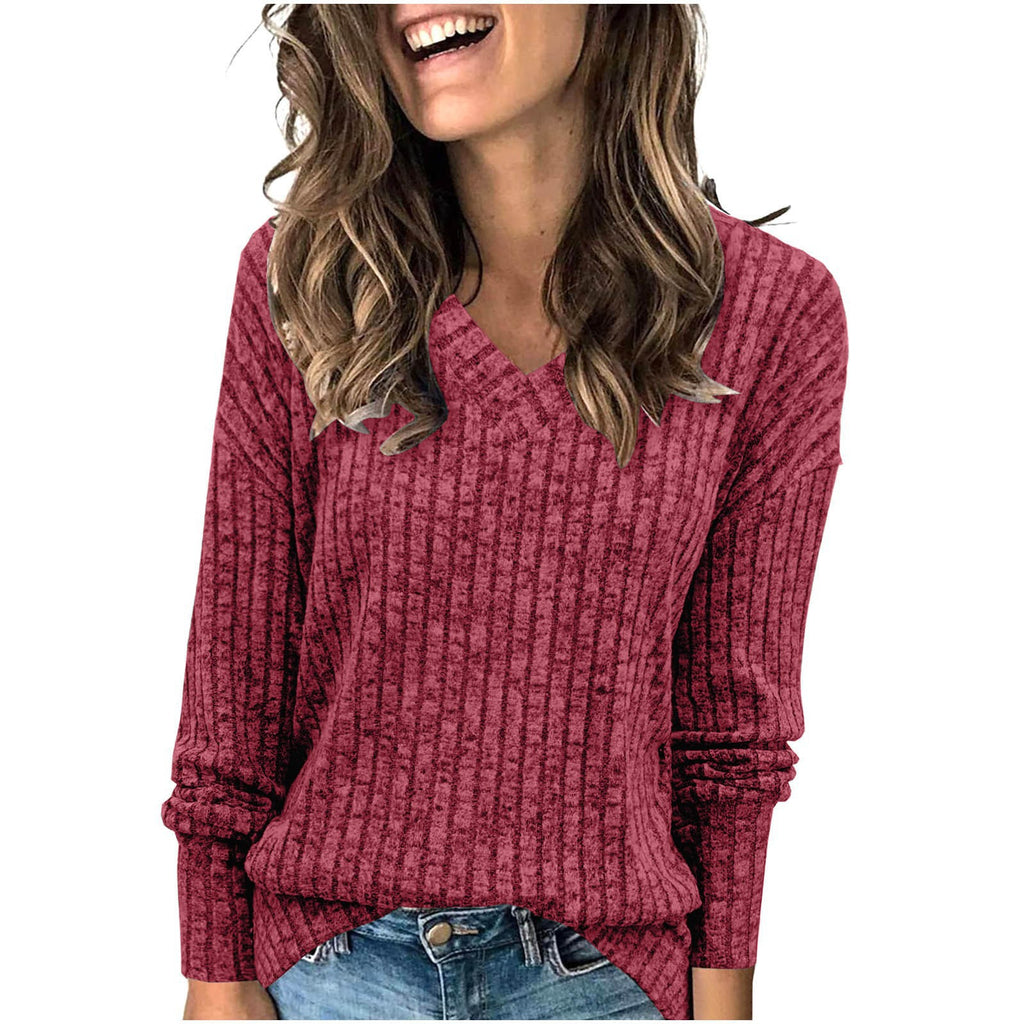 Damen Grobstrick Pullover mit V-Ausschnitt und strukturierter Optik WW