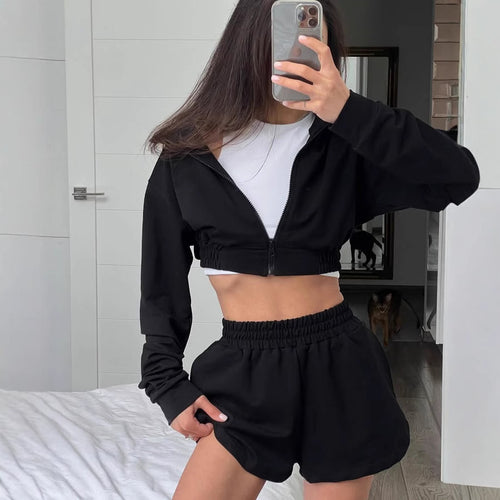 Damen Sportliches Kurzarm-Set mit Reißverschluss und elastischem Bund WW