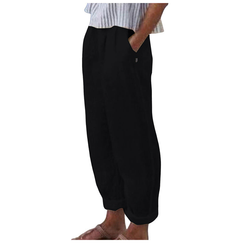 Damen Bequeme Leinenhose mit lockerem Schnitt und seitlichen Taschen WW
