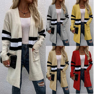 Damen Strickcardigan mit sportlichen Streifen und offenen Taschen WW