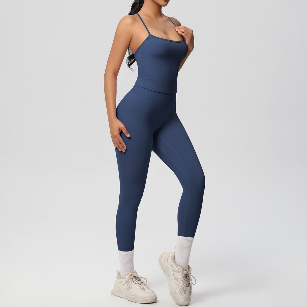 Damen Sportliches Kompressionsoberteil mit Trägern und passender Leggings WW