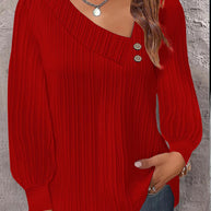 Damen stilvolles und elegantes Oberteil mit asymmetrischem Ausschnitt und Knopfleiste WW