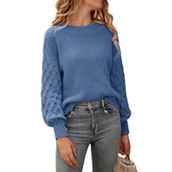 Damen Strickpullover mit strukturierten Puffärmeln und Rundhalsausschnitt WW