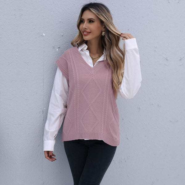 Damen Strickvest mit V-Ausschnitt und strukturiertem Design WW