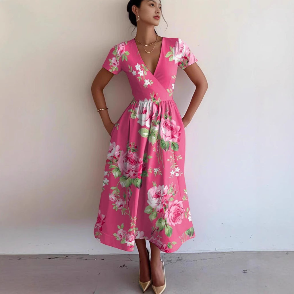 Damen Maxikleid mit tiefem V-Ausschnitt und modischem Streifenmuster WW
