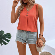 Damen ärmelloses V-Ausschnitt Top mit Knopfdetails WW