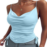 Damen Schicke Satin-Bluse mit tiefem V-Ausschnitt und Raffung WW