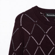 Damen Strickjacke mit geometrischem Muster und Knopfverschluss WW