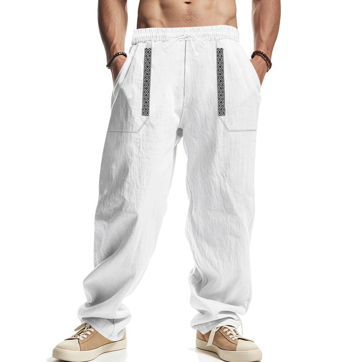 Herren lässige Leinen-Cargohose mit praktischen Seitentaschen und elastischem Bund W&W Mode
