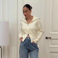 Damen bequeme Strickjacke mit Reißverschluss WW