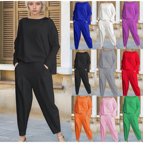 Damen Sportliches Sweat-Outfit mit elastischem Bund und geräumigen Taschen WW