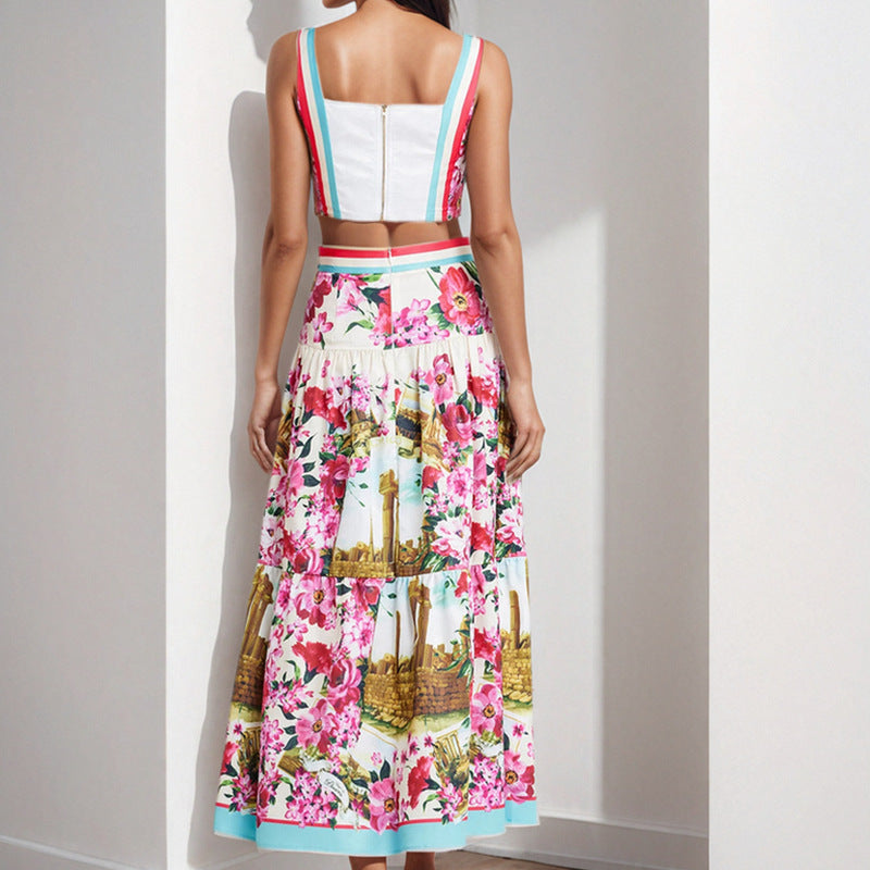 Damen Zweiteiler mit romantischem Cropped-Oberteil und schwingendem Rock W&W Mode
