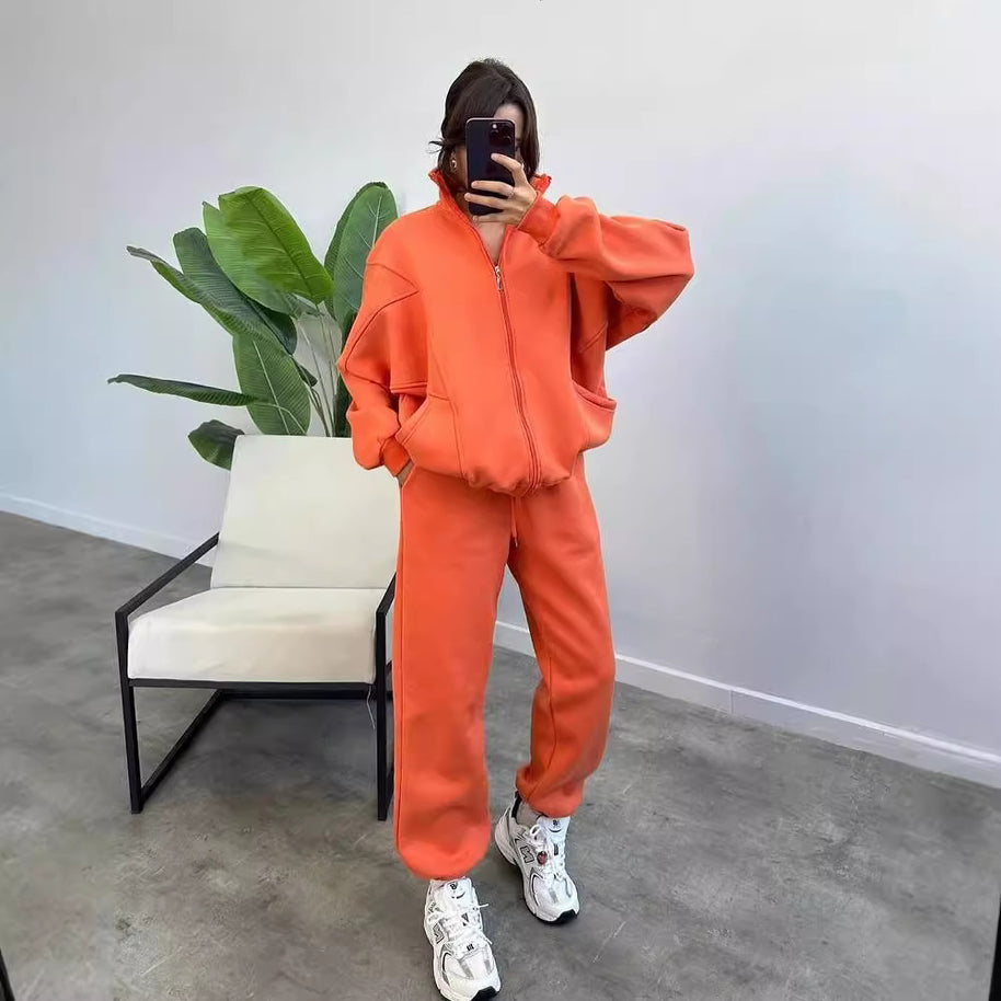Damen bequemer und stilvoller Zip-Hoodie mit passenden Jogginghosen WW